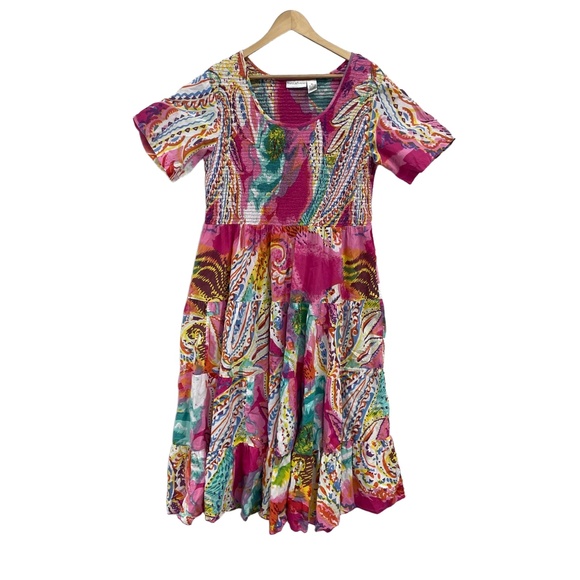 Draper's & Damon's Vivid Pink Multicolor Print Maxi Dress Bohemian XL - Picture 1 of 9